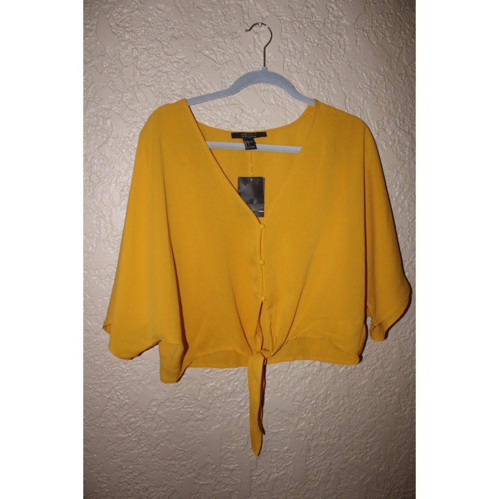 Yellow tie front crop top